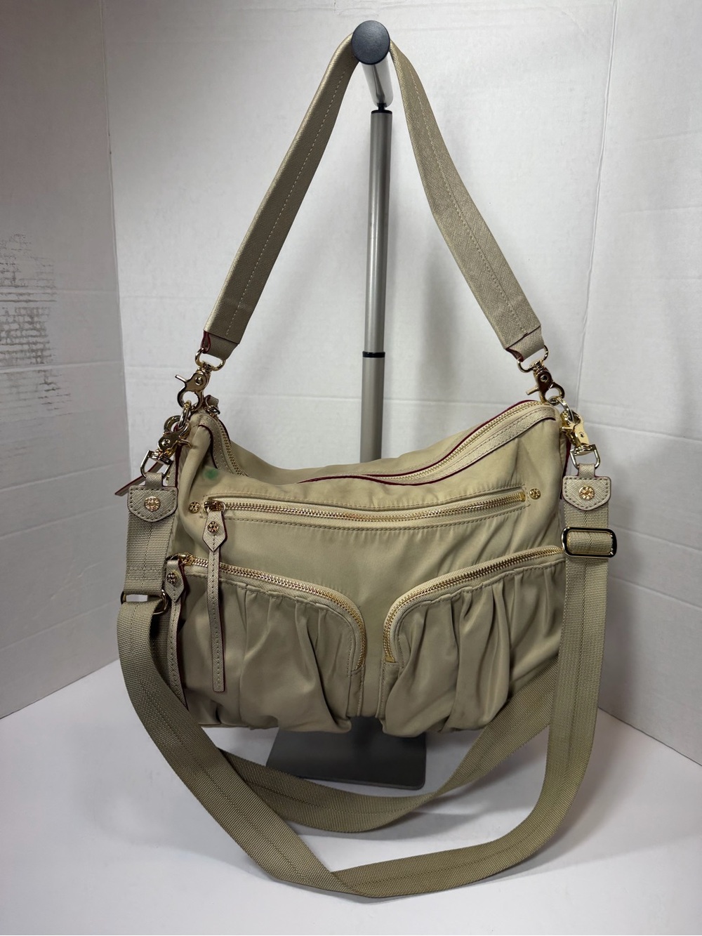 MZ WALLACE Women's Neutral Cream Shoulder Bag with Multiple Pockets and strap